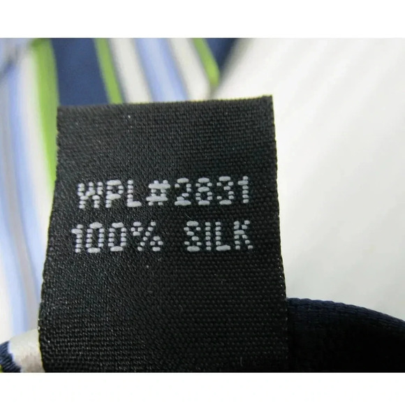 STAFFORD Executive Lime Navy Light Blue Diagonal Stripe Tie 100% Silk - Picture 7 of 7